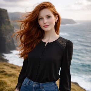 Sézane Paris Romantic French Girl Style - Black Lace Apolline Style Blouse